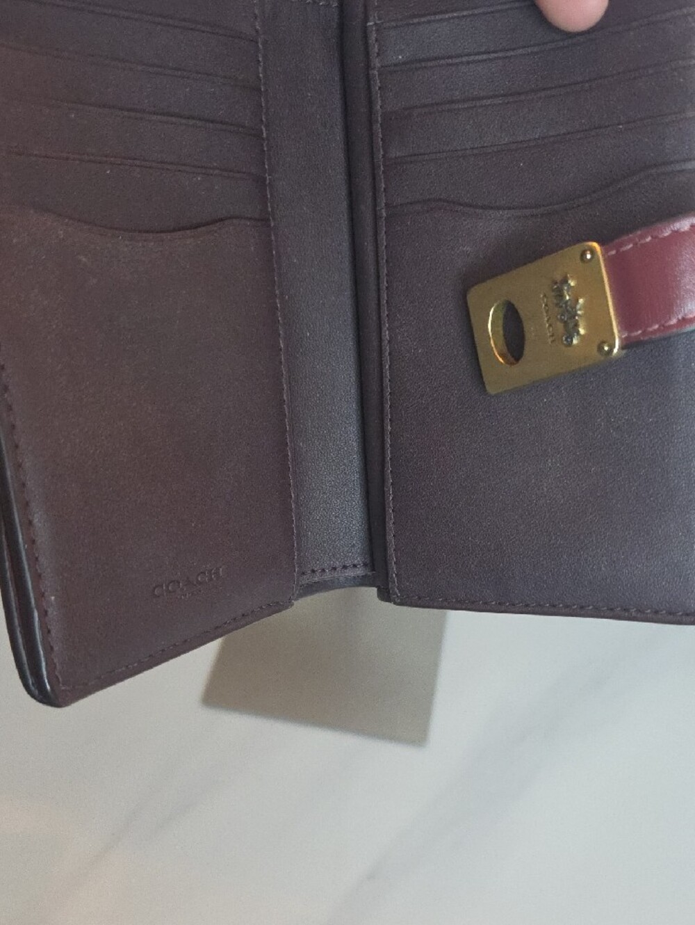 Coach Burgundy Leather Turnlock Wallet - Picture 8 of 10